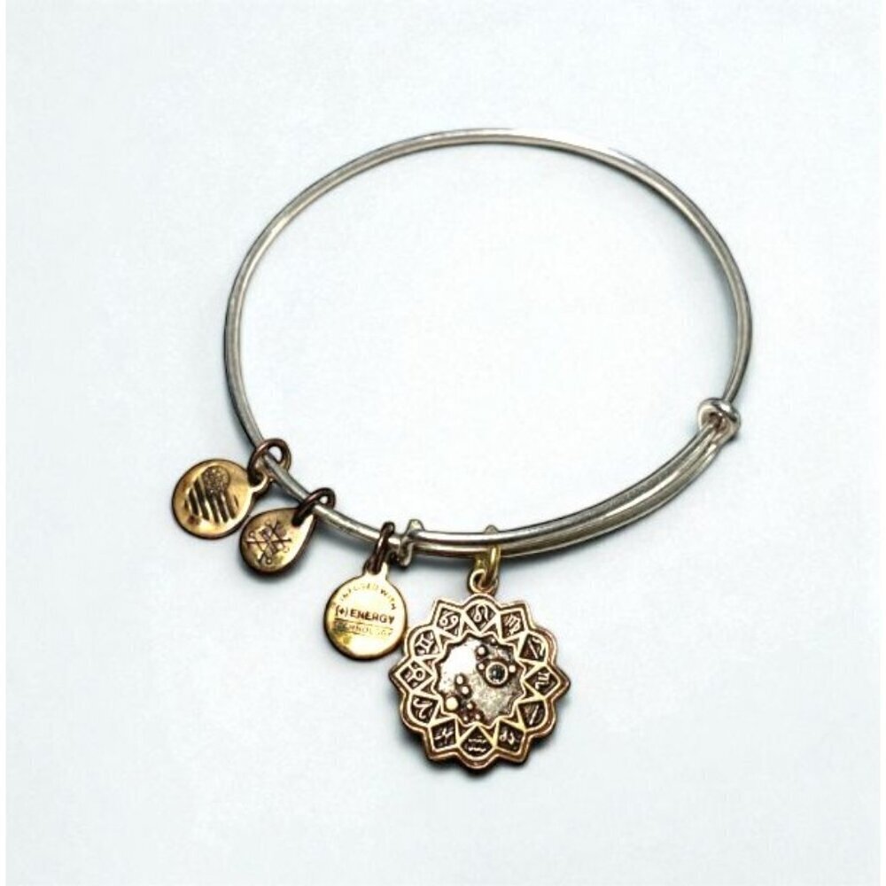 Alex and Ani Leo Zodiac Charm Bangle Silver Bangle Gold Charms Expands 2"- 3.5"